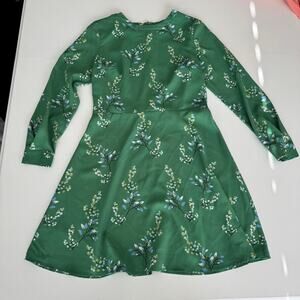 Loft Petites Green Flower Branch Long Sleeve Fit N Flare Shirtdress Size 4P